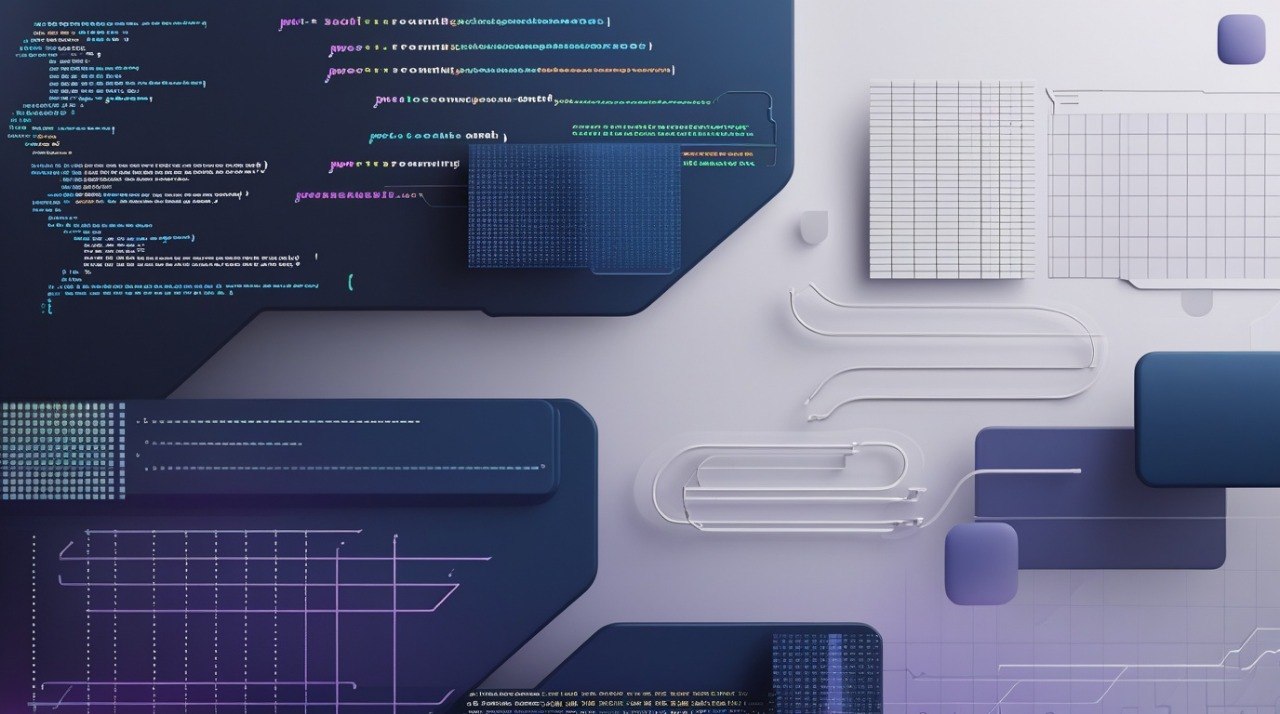 Technical design layout with blue and white elements on a white background