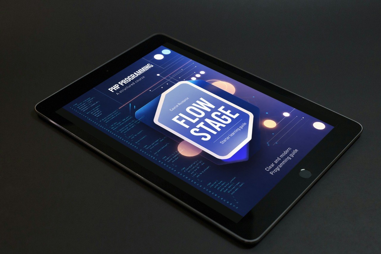Tablet displaying a software interface with 'Flow Stage' on a dark background