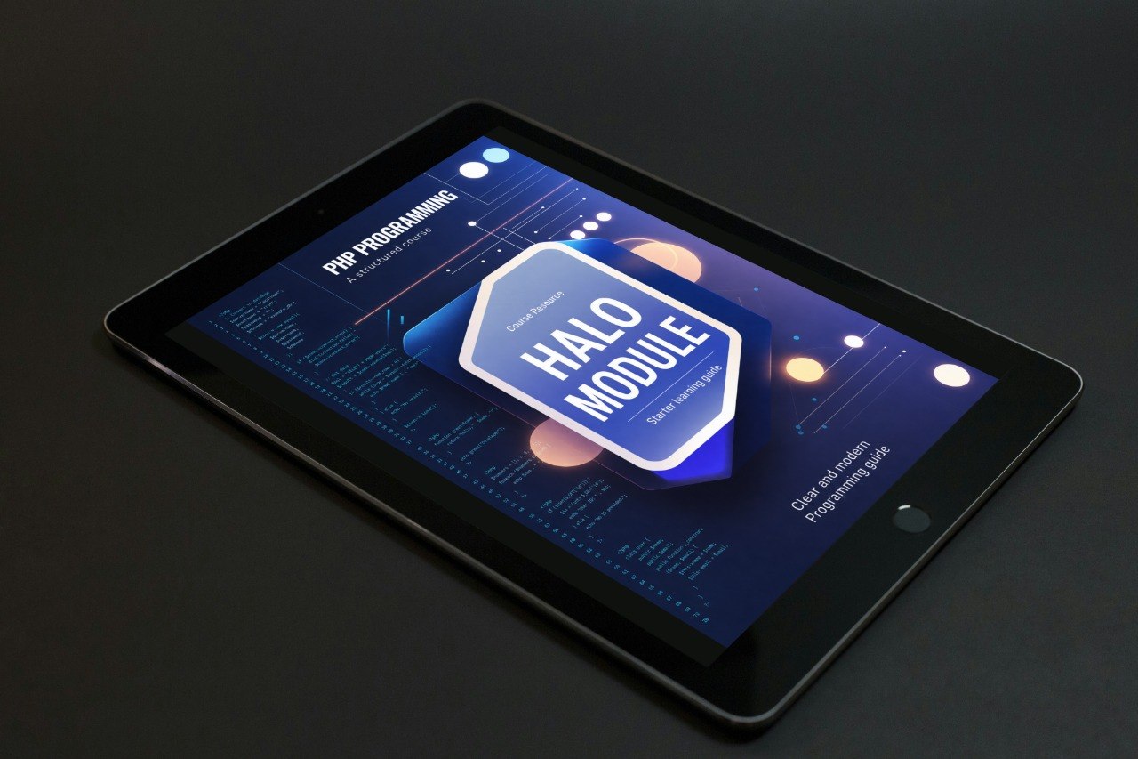 Tablet displaying a 'Halo Module' on a dark background