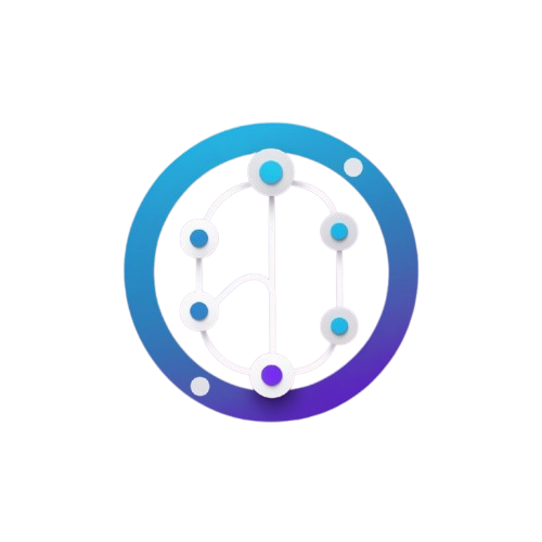 Circular design with blue and purple gradient on a white background