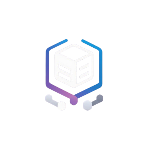 Hexagonal icon with blue and purple outline on a white background