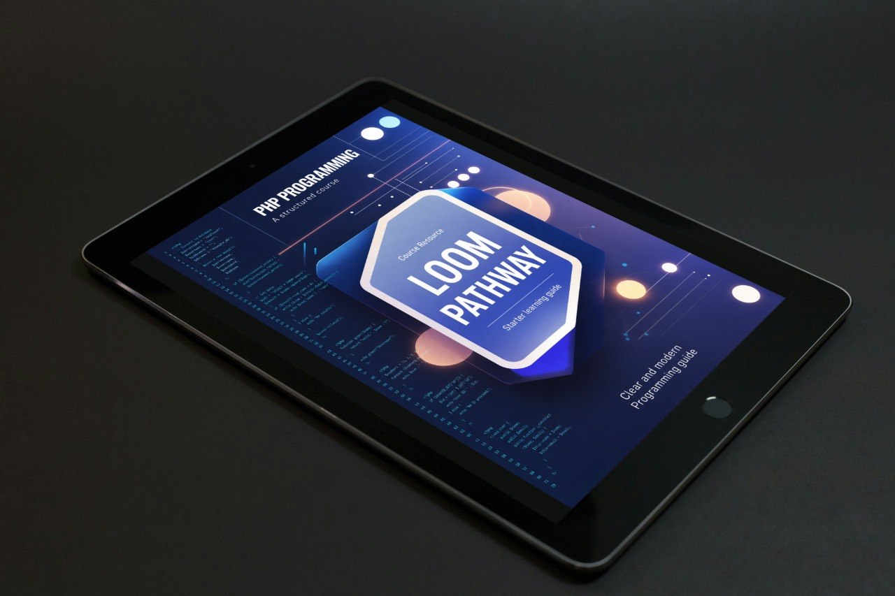Tablet displaying a digital interface with 'LOOM PATHWAY' on a dark background